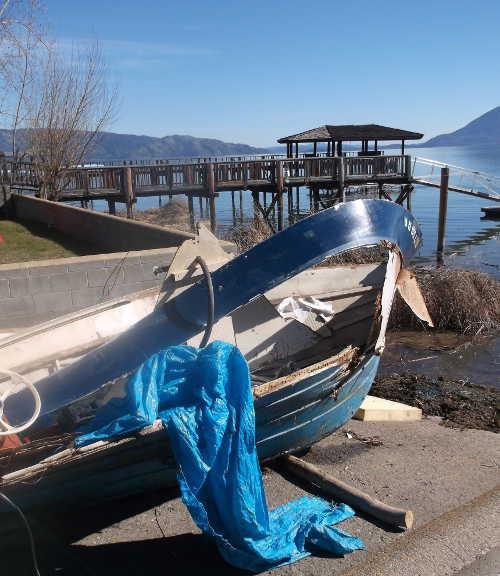 The wreck of the “Casa-Nova” was pulled from Clear Lake near Lakeport, Calif., on Saturday, February 14, 2015. Photo by Elizabeth Larson. 021615casanovawreck