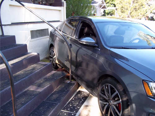 The vehicle driven by Scott Thomas Imrie, 39, of Hidden Valley Lake, Calif., that was involved a crash in Lakeport, Calif., on Saturday, May 9, 2015. Imrie subsequently was arrested for driving under the influence of alcohol. Photo courtesy of the Lakeport Police Department. 050915imrieduicrash1