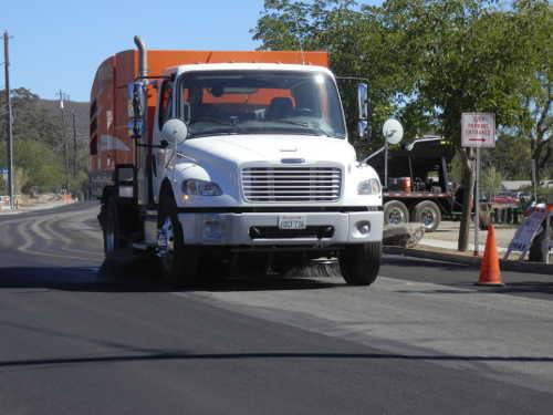 Chrisp Co., pictured here on Thursday, October 2, 2014, began a bike/pedestrian lane conversion project on Olympic Drive in Clearlake, Calif., the week of Monday, September 29, 2014. Photo by Denise Rockenstein/Lake County News. 100214drroadwork1