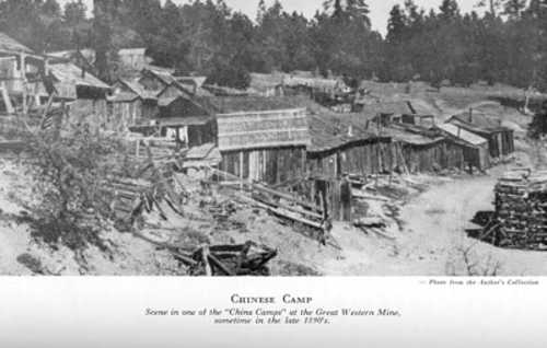 The Chinese Camp, shown here in a photo taken in the late 1890s, at the Great Western Mine. The photo is from Helen Rocca Goss' book, “The Life and Death of a Quicksilver Mine.” Photo courtesy of the Lake County Historical Society. 1890schinesecamp