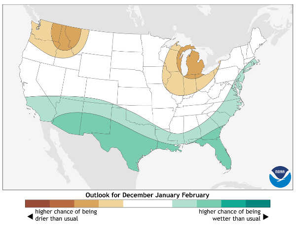 The nationwide precipitation map for the months of December 2014 through February 2015. Map courtesy of National Oceanic and Atmospheric Administration. 2015wintermap