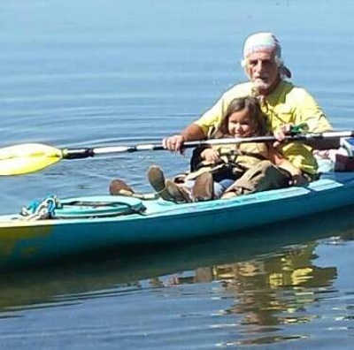 Michael Belhumeur, 68, of Lucerne, Calif., pictured above with a young kayaking companion, has been missing since Monday, December 29, 2014, when he went out in his kayak on Clear Lake. The blue kayak, shown above, was recovered on Wednesday, December 31, 2014. Courtesy photo. belhumeurkayak