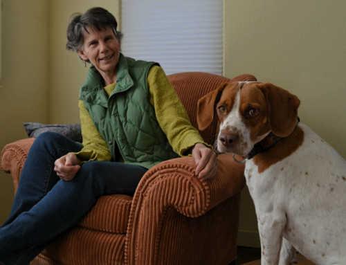Lake County Poet Laureate Emerita Mary McMillan and her dog Rosie, at home in Lake County, Calif. Photo by Casey Carney. marymcmillancarney