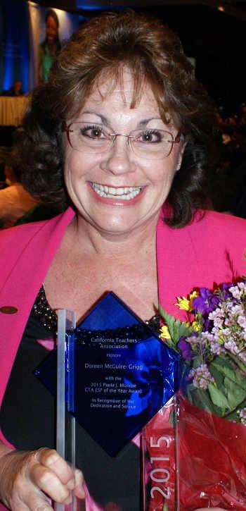 Doreen McGuire-Grigg has received the Paula J. Monroe CTA Education Support Professional of the Year Award for 2015 from the California Teachers Association. Courtesy photo. mcguiregriggaward