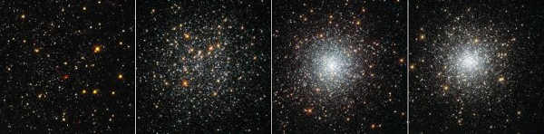 This NASA/ESA Hubble Space Telescope image shows four globular clusters in the dwarf galaxy Fornax. nasaglobularclusters