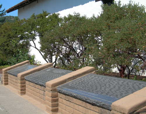 Another view of a stone memorial outside Mission San Francisco Solano in Sonoma County, Calif., that includes the names of American Indians who lived and died there. Photo by Kathleen Scavone. scavonemissionplaque2