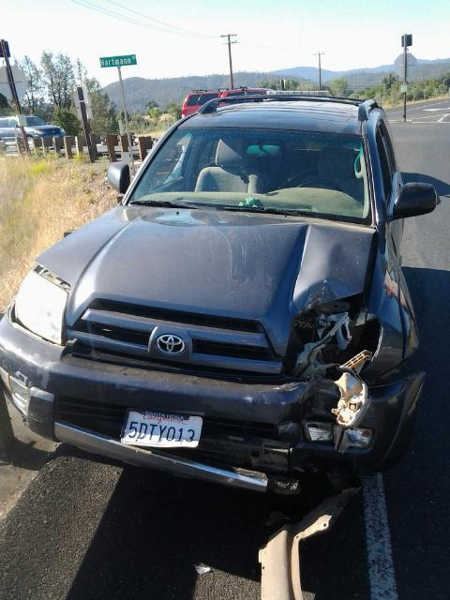 The damaged Toyota 4Runner belonging to Dr. Helen Sharp last seen in Middletown, Calif., on Wednesday, June 10, 2015. Sharp picked it up from the shop before it could be repaired. It was damaged in a crash near Hidden Valley Lake on Saturday, June 6, 2015. Photo courtesy of the Lake County Sheriff's Office. sharp4runner
