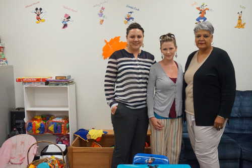 Jillian Barna, Willow Anderson and another employee at Redwood Community Services in Lower Lake, Calif., are working to help mothers with substance abuse issues through the Health Opportunities in Mothering Experiences – or HOME – Program. Photo by Shari Shepard/Lake County News. sshomeprogram1