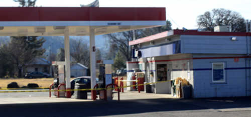 Mt. Konocti Gas and Mart in Kelseyville, Calif., remained an active crime scene on Saturday, January 19, 2013. Store employee Forrest Seagrave was mortally wounded during an armed robbery at the store late on Friday, January 18, 2013. Photo by Gail Salituri. 011913mtkonoctimart