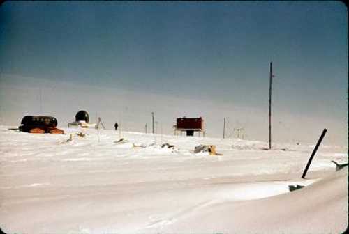 Henry Brecher, Ohio State University, research associate (now retired) at Byrd Polar Research Center, took this picture when he was among scientists who "wintered over" at Byrd Station in 1959-1960, close to the time the region's first temperature data were gathered. Photo by Henry Brecher, courtesy of Ohio State University. 1959byrdstation