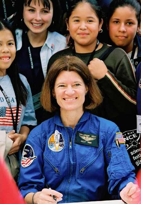 Sally Ride, America’s first woman in space, who was also part of NASA’s Gravity Recovery and Interior Laboratory (GRAIL) mission. Image credit: Sally Ride Science. sallyrideandkids
