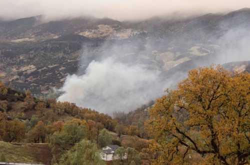 A fire at 3865 Quail Trail in Spring Valley near Clearlake Oaks, Calif., put off a large amount of smoke visible around the area on Friday, November 30, 2012. Photo by James Hershey. 113012quailtrailfiresmoke