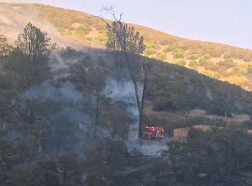 A fire engine works on the Double Fire near Clearlake Oaks, Calif., on Friday, August 16, 2013. Photo courtesy of Greg Cornish. 081613doublefirecornish