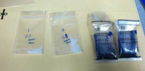 A substance found in the possession of Ronnie Nolan Miller, 54, of Lucerne, Calif., on Saturday, August 17, 2013, tested positive for methamphetamine. Photo courtesy of the Lake County Sheriff's Office. 081713millermeth