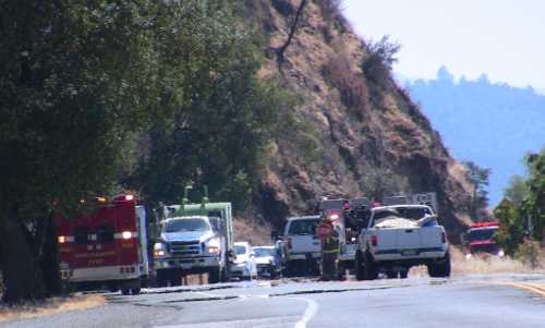 Highway 20 near Lucerne, Calif., was partially blocked on Sunday, August 18, 2013, due to a three-vehicle collision. Photo by John Jensen. 081813jjlucernecrash3