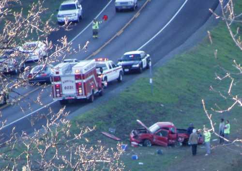 Three vehicles were involved in a minor injury crash late on the afternoon of Thursday, February 28, 2013. Photo by Johanna Leuzinger. 022813mtowncrashjl
