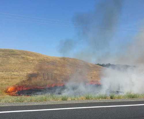 Pauline Orr shared this picture of the fire on Highway 29 south of Lower Lake, Calif., on Wednesday, July 3, 2013. The fire was sparked by a vehicle into a pole. 070313orrfire