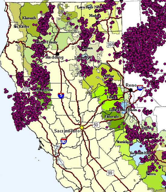 This lightning detection map shows thousands of strikes around California for the 24-hour period extending from 6 a.m. Wednesday, July 3, to 6 a.m. Thursday, July 4, 2013. Courtesy of www.yubanet.com . 070413lightningstrikemap