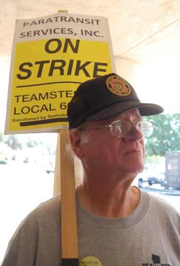 Lake Transit worker Sandy Frarish at a rally in Clearlake, Calif., on Friday, August 2, 2013. Photo by John Lindblom. 080213sandyfrarishpicket