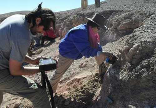 Alian Wang and Pablo Sobron, Ph.D., then a postdoctoral research associate, are shown testing a WIR, an infrared spectrometer sensitive to water, in the Atacama in 2012. Wang's team has field tested instruments in some of the most exotic locales on Earth, including not just the Atacama, but also the Tibetan Plateau and Svalbard, a remote Norwegian island. Credit: WUSTL. zoeroverteam