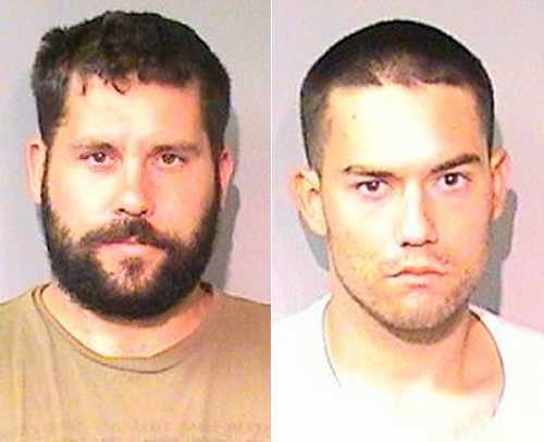 From left, Ryan Alan Balletto, 30, of Lakeport, Calif., and Patrick Steven Pearmain, 24, of Clearlake, Calif., are facing prosecution for human trafficking and marijuana cultivation following their arrests on May 1, 2013. Lake County Jail photos. ballettopearmainmug