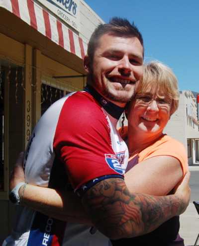Deb Ingalls, teaches art and physical education at Kelseyville High School. Denny Salisbury was a student at the school, and she's proud of the progress he's made in recovering from mental and physical wounds received while serving in Iraq. Photo by John Lindblom. salsburyandingalls