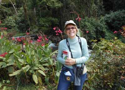 Roberta Lyons of Lower Lake, Calif., traveled to Costa Rica to tour the country and keep an eye out for the region’s beautiful birds and wildlife. Here she’s shown in the Savegre region. Photo courtesy of Roberta Lyons. robertainsavegre