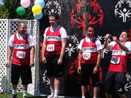 From left to right, Lake County, Calif., Special Olympics Mike Stevens, Charles Nolan, Jordan Marquardt and Tyler Stiles won medals at the 2013 Marin Games in San Rafael, Calif., on Saturday, May 18, 2013. Photo courtesy of Lake County Special Olympics. specialolympicsmaringames