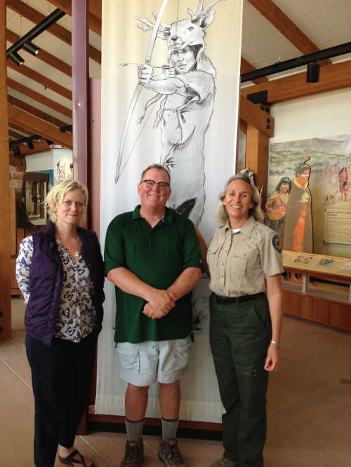 Leslie Dunron-Downer of California Mission Ride, Bill Morgan and Ann Boggess of California Department of Parks and Recreation at Mission La Purissima, Lompoc, Calif. Photo courtesy of Bill Morgan. billmorgan0827