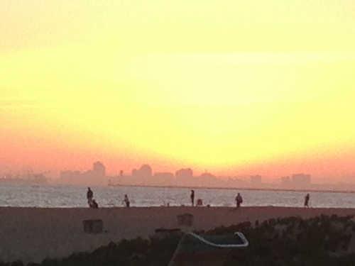 Long Beach skyline at sunset from Sunset Beach, Calif. Photo by Bill Morgan. billmorgan0991