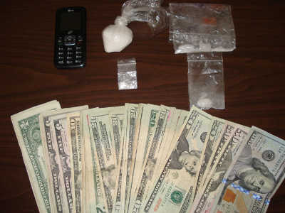 Methamphetamine and cash found in the possession of Rhae Anne Mills, 45, of Clearlake, Calif., following a vehicle stop in Lakeport, Calif., on Wednesday, April 2, 2014. Photo courtesy of the Lake County Sheriff's Office. 040214millsarrest