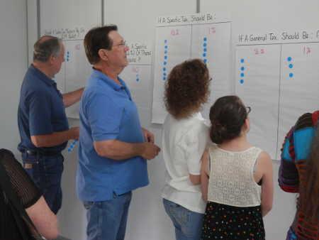 Approximately two dozen people attended a town hall meeting in Clearlake, Calif., on Saturday, April 12, 2014, for discussion of a potential sales tax measure to support city services. Photo by Denise Rockenstein/Lake County News. 041214townhall