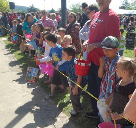 Children from birth to age 4 get ready to start the Easter egg hunt at the First Assembly of God Community Easter Egg Hunt on Saturday, April 19, 2014, in Clearlake, Calif. Photo by John Lindblom. 041914eastereggstart