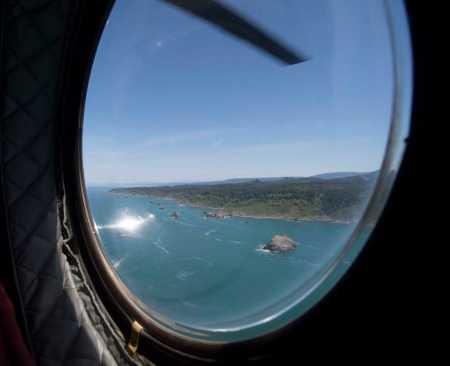 A window view from the CH-47 of the coastline between Arcata, Calif. and Eureka, Calif., on Tuesday, May 13, 2014. Photo courtesy of California Office of Emergency Services. 051314quakeair