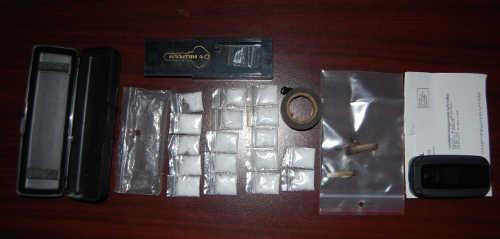 Methamphetamine and a small amount of marijuana were found in a car driven by Frederick Edward Schoefer, 53, of Kelseyville, Calif., on Thursday, June 26, 2014, following a traffic stop in Lakeport, Calif. Lake County Sheriff's Office photo. 062614schoeferevidence