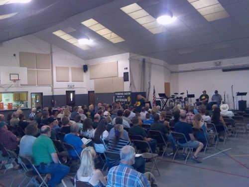 A large crowd gathered at Grace Church in Kelseyville, Calif., on Friday, July 11, 2014, to hear about forming the state of Jefferson. Photo by Chad Samuelson. 071114jeffersoncrowd
