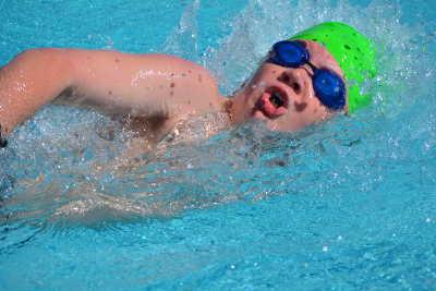Liam Wayment participating in the 50 yard Freestyle Event at a training meet held at the Westshore Pool in Lakeport, Calif., on Saturday, July 12, 2014. Photo by Beth Rudnick. 071214channelcatswayment