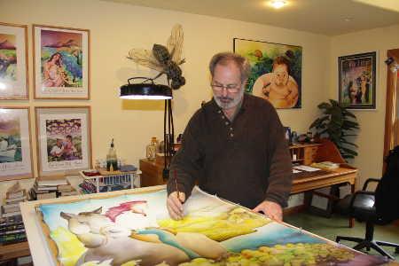 John Clarke at work in his studio. Photo courtesy of the Lake County Wine Alliance. 2014clarkepainting