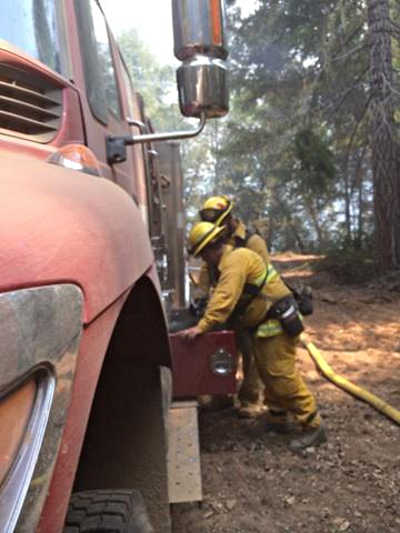 Members of a firefighting strike team from Lake County, Calif., work on the Lodge Complex in Mendocino County in August 2014. Photo by Northshore Fire Battalion Chief Mike Ciancio. aug2014lodgelcstrike1