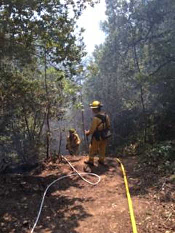 Lake County, Calif., firefighters work at the scene of the Lodge Complex in Mendocino County in August 2014. Photo by Northshore Fire Battalion Chief Mike Ciancio. aug2014lodgelcstrike2