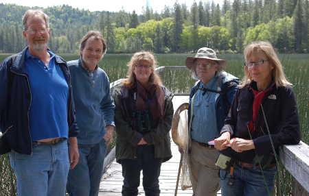 The Lake County Land Trust is working with The Nature Conservancy on management of Boggs Lake Preserve. From left, Land Trust board members Tom Smythe, Jon Ambrose, Gaye Allen, Nature Conservancy biologist Larry Serpa and Land Trust Executive Director Catherine Koehler. Photo courtesy of the Lake County Land Trust. boggslakelandtrust