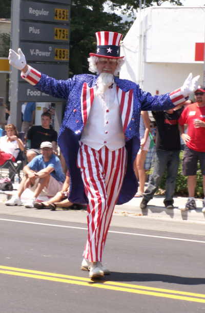 Clearlake Oaks, Calif., resident Ronnie Bogner making his annual appearance as Uncle Sam in a previous Redbud Parade and Festival in Clearlake, Calif. Photo by Denise Rockenstein/Lake County News. drunclesamparade