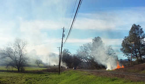 Six small fires broke out along Highway 29 near Lower Lake, Calif., on Monday, February 15, 2016. Photo courtesy of Charles Lamp. 021516lamphighway29fires