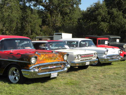 A lineup of classic cars at the sixth annual Grillin’ on the Green barbecue on Saturday, August 1, 2015, in Lakeport, Calif. Photo by Susan Stout. 080115grillincars