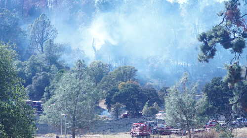 Cal Fire firefighters at the scene of the Grade fire, located northeast of Middletown, Calif., which began on Monday, August 24, 2015. Photo by Elizabeth Larson/Lake County News. 082415elgradefire1