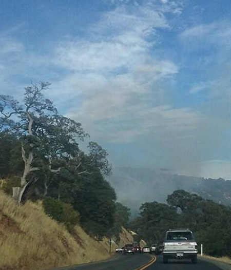 A vehicle crash and fire led to a wildland fire along Highway 20 east of Lucerne, Calif., on the afternoon of Thursday, August 27, 2015. Photo by Amanda La Rue. 082715highway20firelarue