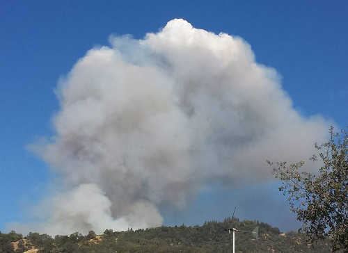 The plume of smoke from a fire near Upper Lake, Calif., which began on the afternoon of Wednesday, September 2, 2015, near Upper Lake, Calif. Photo by Lisa Valdez. 090215ulfirevaldez