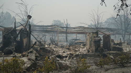 An apartment complex on Highway 175 at Barnes Street in Middletown, Calif., was burned by the Valley fire. Photographed Sunday, September 13, 2015. Photo by Elizabeth Larson/Lake County News. 091315valleyfirebarnesapts