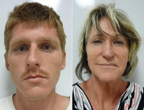 David Allen Lent, 28, and his mother, Lynda Lou Lent, 52, both of Lakeport, Calif., were arrested early Wednesday, September 30, 2015, in connection to a felony hit-and-run crash the night before that seriously injured two men. Lake County Jail photos. 093015lentsmugs