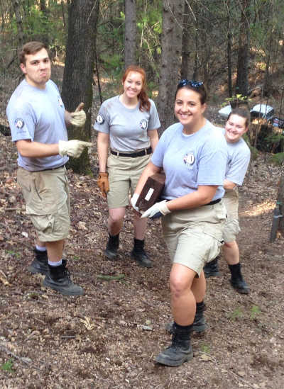 AmeriCorps volunteers Monica Niebrzydowski, Erin Dye, Matthew Berry and Jasmin Loewen helping with the rebuilding effort in Lake County, Calif. Photo courtesy of Habitat for Humanity Lake County. 2016americorpshabitat1
